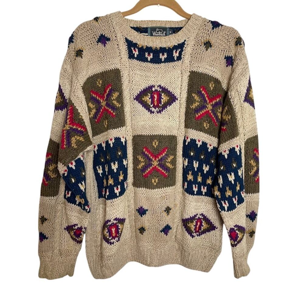 Vintage Woolrich Knit‎ Sweater Womens Oversized Medium Multicolor Ramie Pullover